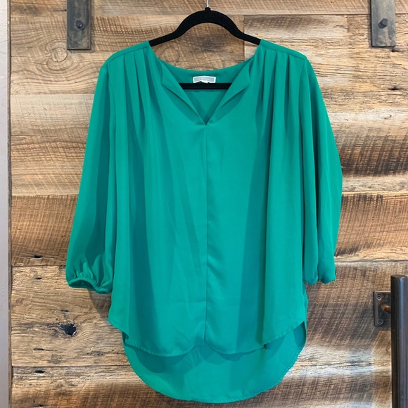 Pleione Tops - EUC - Pleione - Split Neck Blouse - Kelly Green - M